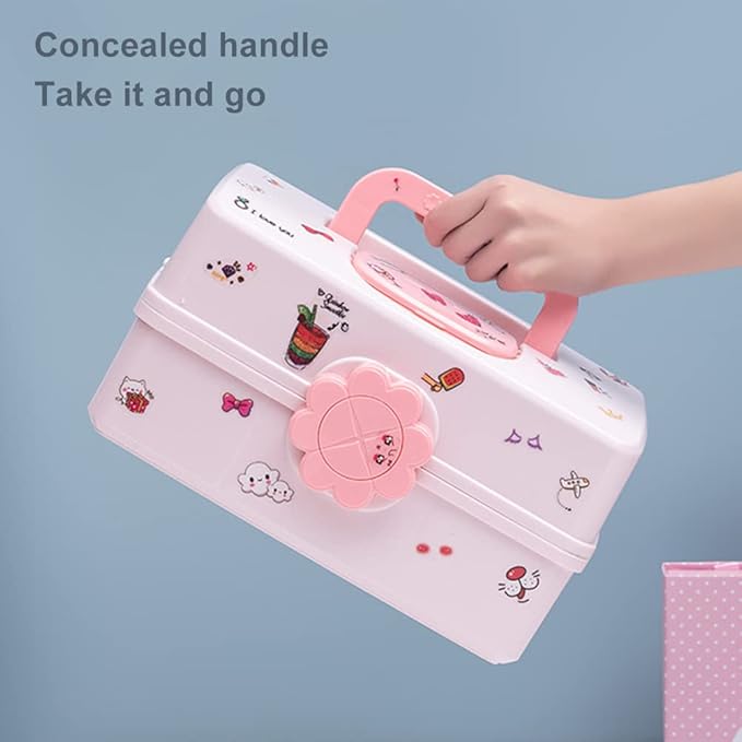 Cute Hair Accessories Organizer for Baby Girls 3-Layers Pink Plastic Hairpin Hairline Headband Storage Box Portable Lockable Hair Jewelry Container