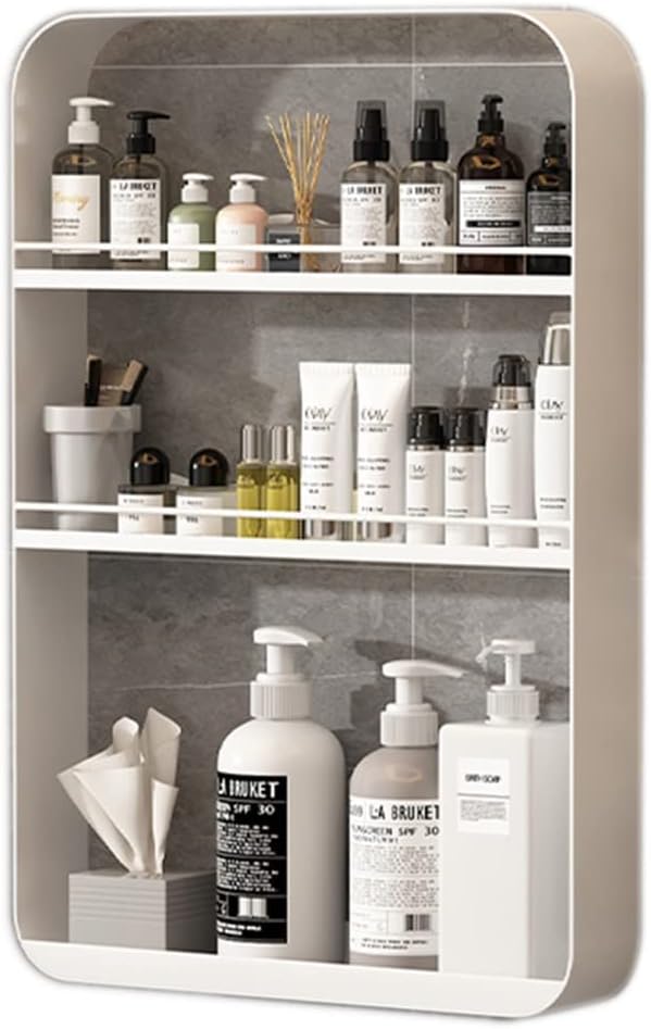 Punch- Bathroom Shelf, Wall-Mounted Makeup Organizer, Cosmetic Storage Rack, Multi-Layer Large Capacity, 10kg Load-Bearing,White-40 * 60cm