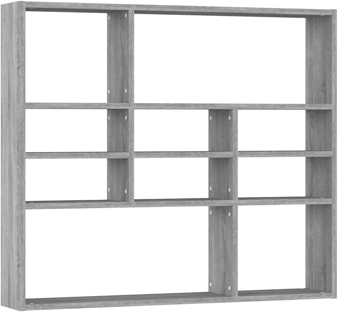 Wall Shelf with 10 Storage Compartments, Grey Sonoma Engineered Wood Floating Display Shelving Unit for Bedroom Living Room Office, 35.4 x 6.3 x 30.7 Inches