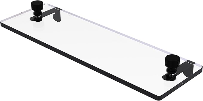 Allied Brass FT-1/16-BKM Foxtrot 16 Inch Glass Vanity Beveled Edges Shelf, Matte Black