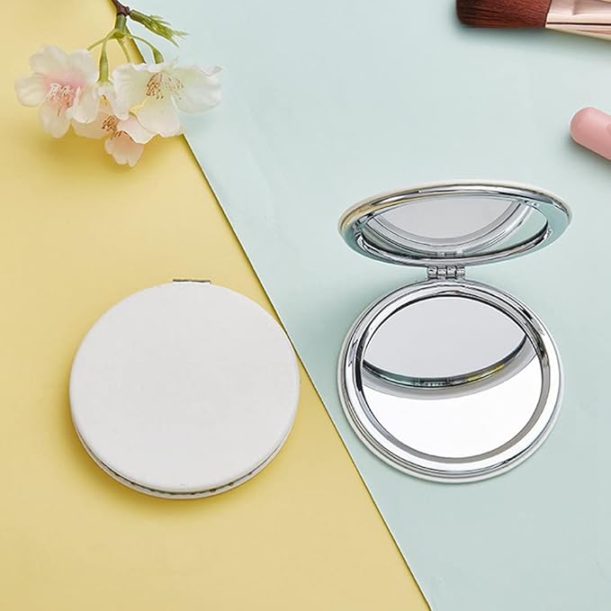 Zcooooool Makeup Mirror, 6.7 cm Round Folding Mirror, Professional Double-Sided Makeup Mirror (one Side Enlarged, The Other Side Normal) PU Surface Mirror