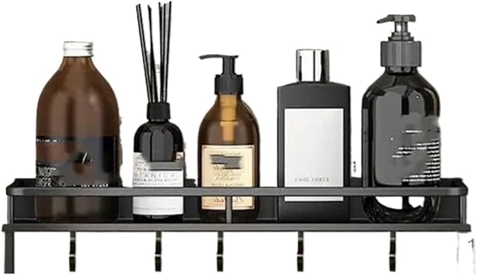 Aluminum Shelf Bathroom Storage Rack Wall Mounted Cosmetic Suitable for Item(40cm Black hookrod)