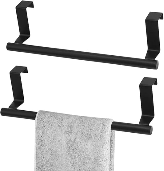 Cabinet Door Towel Bar, Dish Towel Rack for Cabinet, Stainless Steel kitchen Towel Holder, Over the Door Hand Towel Hanger for Kitchen Bathroom Cupboard, 2 Pack (2*Small Black)