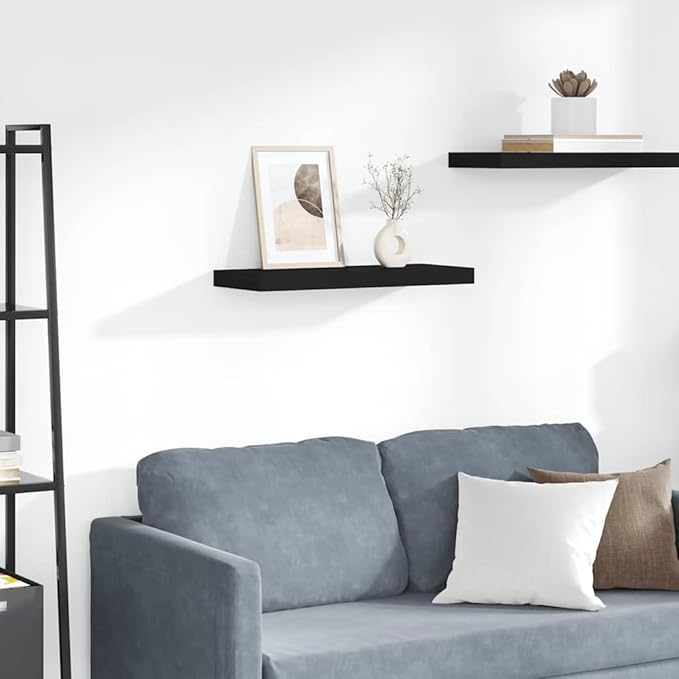 Floating Wall Shelf 23.6 inch, Modern Black Honeycomb MDF Wall Mounted Shelf for Bedroom, Living Room, Display Shelves for Books, Photos, Plants, Easy Installation
