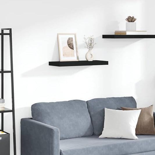Floating Wall Shelf 23.6 Inch, Modern Black Honeycomb MDF Hanging Storage Shelf for Bedroom, Living Room, and Office Decor, Heavy Duty Wall Mounted Display Shelf