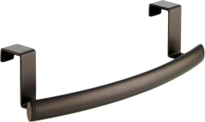 mDesign Steel Over Door Curved Towel Bar Storage, Hanger for Cabinet or Cupboard, Holder Rack for Kitchen, Bathroom - Holds Hand/Dish Towels, Washcloths - Spira Collection - Bronze