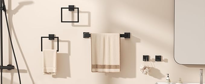 10-Piece Matte Black Bathroom Hardware Set, 16 Inch Towel Bar Set with Towel Bars, Hooks, Toilet Paper Holders | Modern Bathroom Fixtures & Accessories Kit