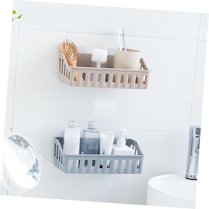 GLEAVI 3Pcs Self Adhesive Wall Mounted Storage Rack Punch Plastic Organizer for Bathroom Kitchen Versatile Shelf for Toiletries Condiments and More Random Color
