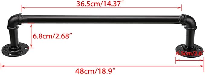 Sumnacon 16 Inch Industrial Iron Pipe Towel Rack Holder - Heavy Duty Rustic Hand Towel Bar, Vintage Style Grab Bar/Door Handle for Bathroom, Kitchen with Screws, Black