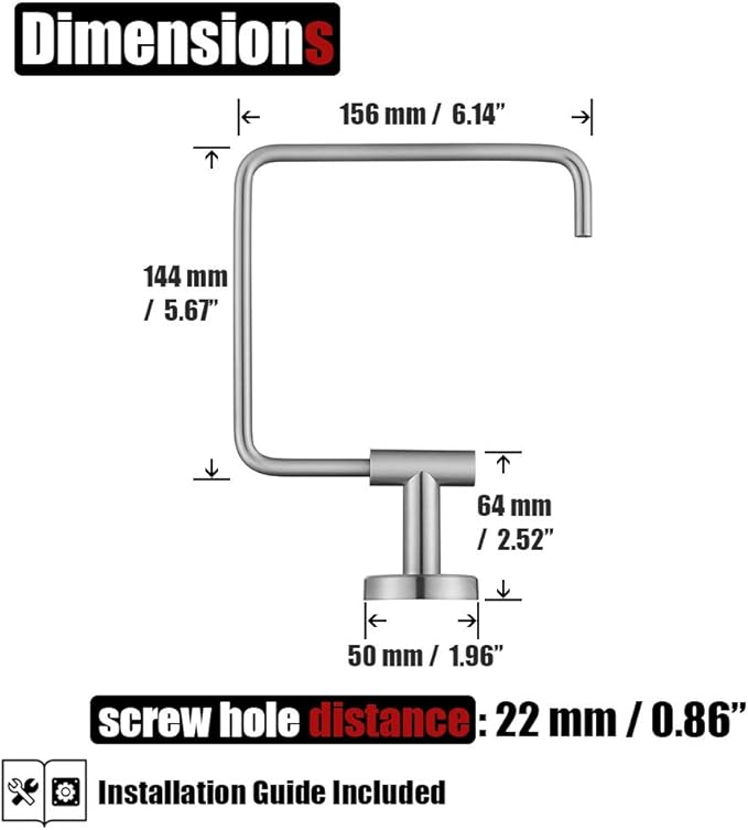 JQK Towel Ring, Stainless Steel Square Ring Towel Holder for Bathroom, 6 Inch Brushed Finished Wall Mount, TR140-BN
