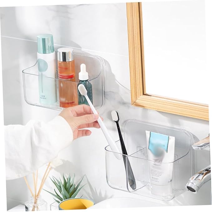 Large Acrylic Wall Mounted Storage Shelf for Bathroom and Kitchen Transparent No-Drill Organizer Rack with Built-in Drainage Space-Saving Sundries Holder for Towels and Toiletries