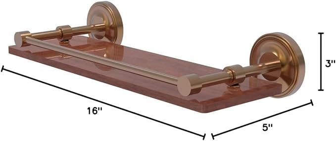 Allied Brass PRBP-1-16-GAL-IRW-BBR Prestige Regal Collection 16 Inch Solid IPE Ironwood Gallery Rail Shelf, Brushed Bronze