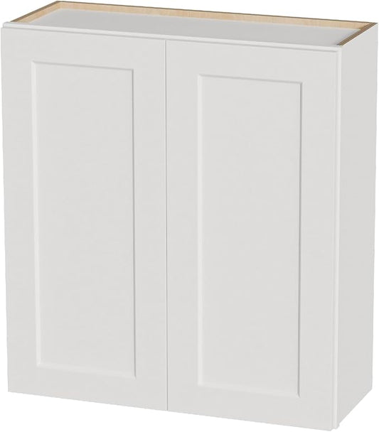 Kisart Laundry Room Cabinets Wall Mounted with Doors & Shelves, Solid Wood RTA Medicine Storage Cabinet, 33" Wx36 Hx12 D Inch White Shaker Hanging Cupboard, Space-Saving for Kitchen, Bathroom, Garage