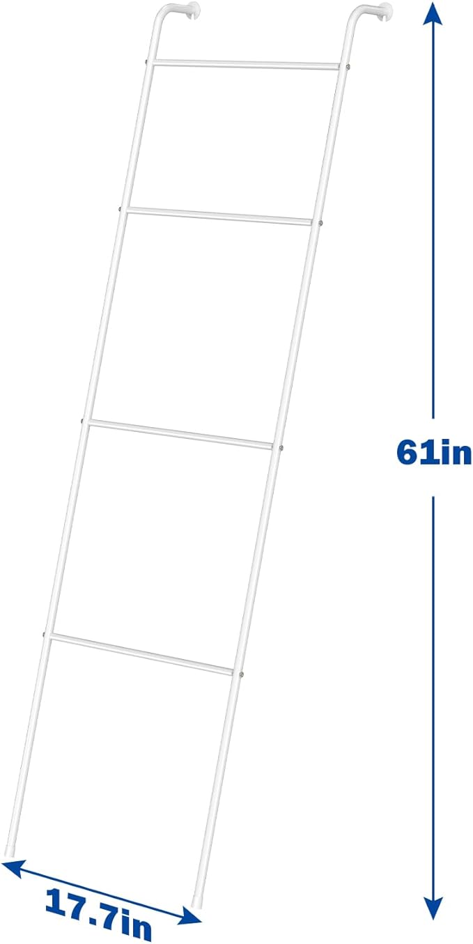 Blanket Ladder Decorative Towel Rack Holder for Bathroom, Wall Leaning Metal Drying Quilt Stand for Living Room Bedroom Farmhouse Home Decor, for Women Mom Mother Her Wife - White