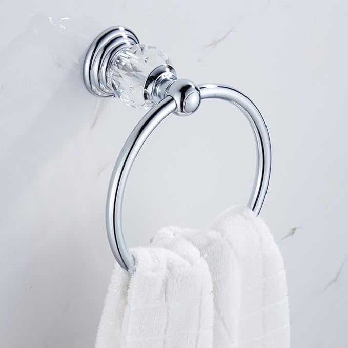 Chrome Towel Ring,Crystal Hand Towel Holder Bathroom,Silver Hand Towel Ring Round Rack Wall Mounted Bling Bathroom Accessories