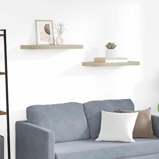 Set of 2 Floating Wall Shelves, Oak Finish Honeycomb MDF Modern Decorative Display Shelf for Living Room, Bedroom, and Office - Medium Size