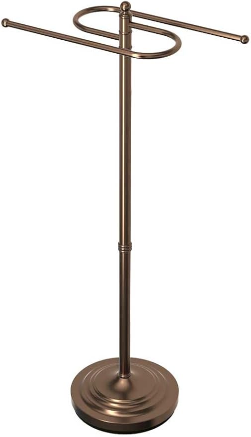 Gatco 1508, Modern Round Base Floor Standing S Style Towel Holder, Bronze / 38" H Freestanding Hand Bath Towel Stand for Bathroom