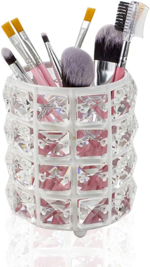 AKOAK 1 Pack Crystal Makeup Brush Holder Office Supplies Storage Rack Eyebrow Pencil/Lipstick/Pencil Makeup Container, Dressing Table, Bedroom, Office (White)