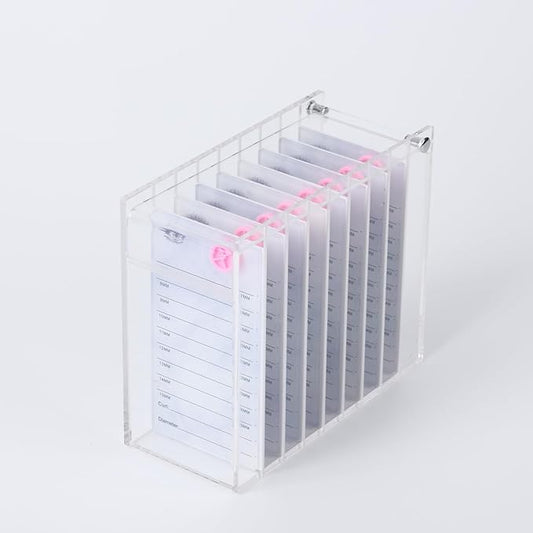 Acrylic Transparent Eyelash Storage Box, 8 Layers False Eyelashes Glue Pallet Holder Display Grafting Eye lashes Extension Close-Packed Display with 8 Pallets Clear Makeup Organizer (Marble White)