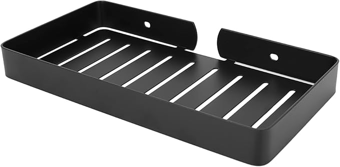 YWBL-WH Rack Wall Mount Stainless Steel Bathroom Shelf Organizer with Drain Rack 23x12cm for Shampoo Dispenser Kitchen Storage (Black)