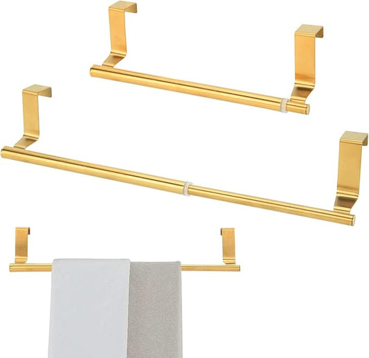 Over Cabinet Towel Holder, Stainless Steel Adjustable Length Over Cabinet Door Kitchen Towel Bar. Dish Towel Holder Hanger Suitable for Cupboard,Door,Cabinet,Laundry. Gold