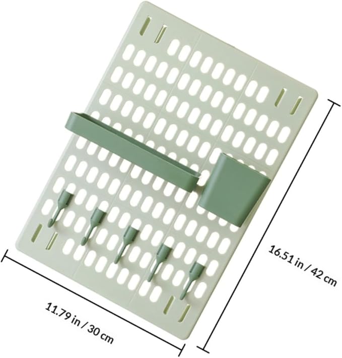 Milisten Wall-Mounted Plastic Storage Rack with Hooks, Large Green Pegboard Organizer Set with Rectangular and Square Boxes for Kitchen and Bathroom Shelves, No-Drill Multifunctional Wall