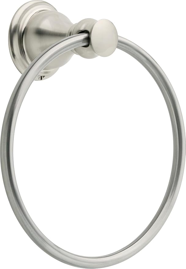DELTA FAUCET AUB46-SN Aubrey Wall Mount Round Closed Towel Ring Bath Hardware Accessory in Brushed Nickel