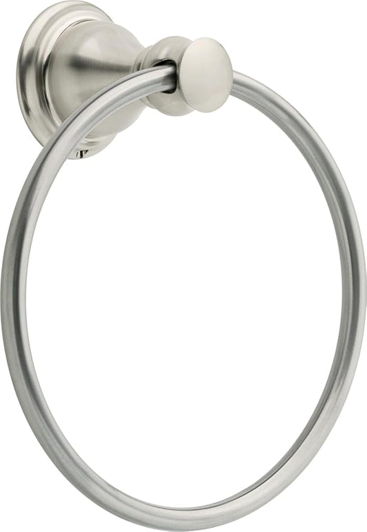 DELTA FAUCET AUB46-SN Aubrey Wall Mount Round Closed Towel Ring Bath Hardware Accessory in Brushed Nickel