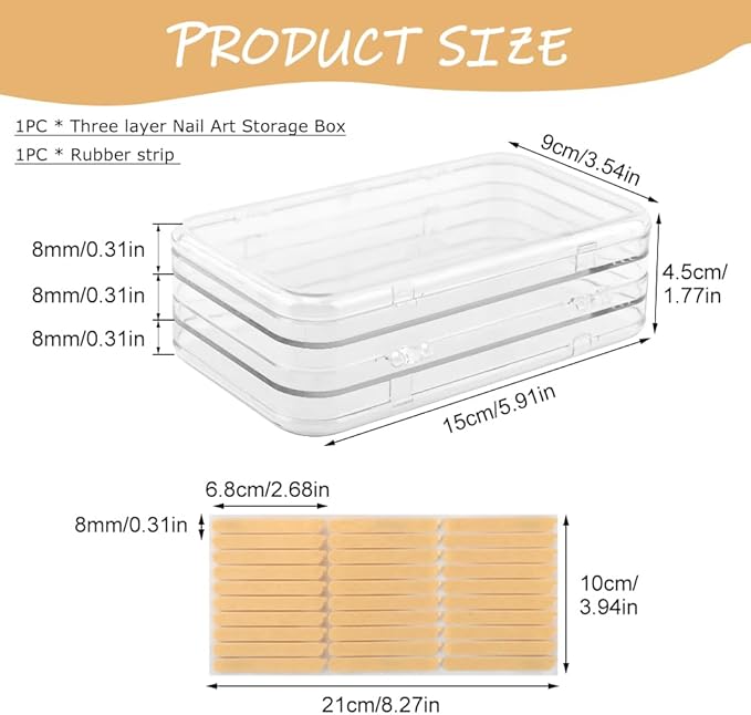Tri-Fold Portable Press on Nail Storage Box, 4-Page Clear Press on Nails Organizer Box with 30 Pcs Adhesive Double Sided Tape, Clear PET Plastic Travel Holder