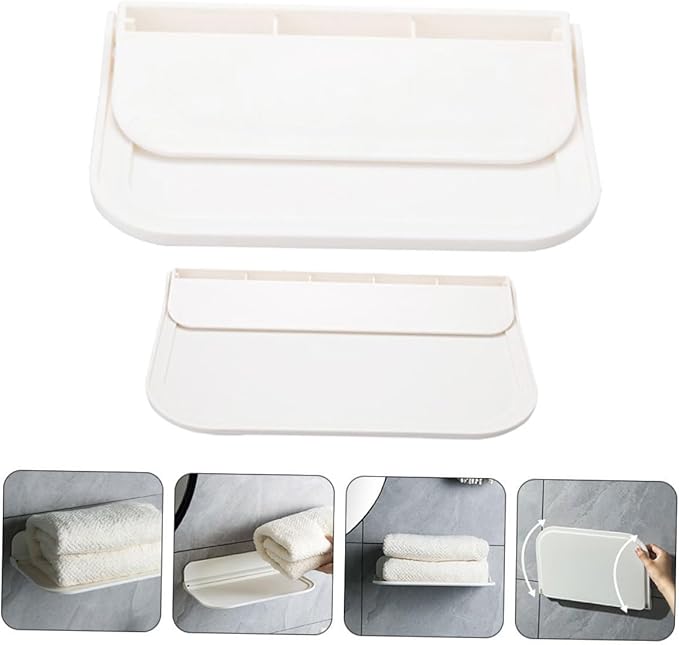 Zerodeko 2Pcs Foldable Wall Mounted Storage Shelves for Bathroom Compact Adhesive Rack for Soap Towels and Toiletries Space Saving Floating Shelves for Neat Organization