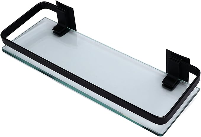 Black Bathroom Rack, Thickened Tempered Glass Shelf, Large Storage Space with Strong Load Bearing Capacity, Single Layer Bathroom Shelf for Towels and Cosmetics, Easy to Install