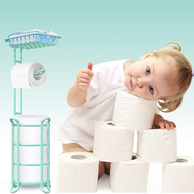 Toilet Paper Roll Holder Stand Nautical Bathroom Tissue Dispenser with Shelf for Larger Rolls-Mint