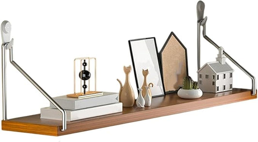 No-Drill Wall Mounted Shelf, Heavy Duty Adhesive Organizer with 15KG Load, Multi-Functional Storage Shelf for Bathroom, Kitchen, Office, Easy Install on Tile(Size:60cm,Color:Walnut Finish)