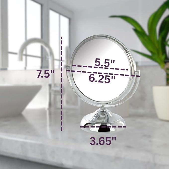 Small Tabletop Magnifying Mirror - 5.5” Diameter Mirror with 5X-1X Magnification - Chrome Finish - Model MC247C