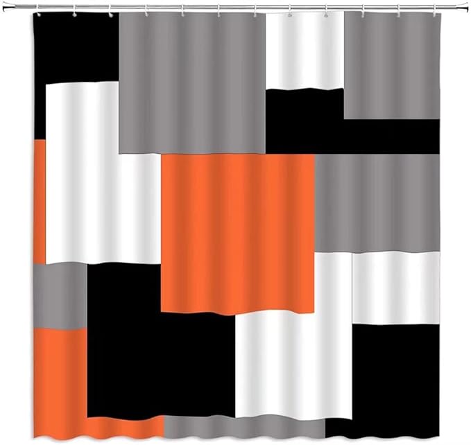 Yizheer 4Pcs Geometric Orange Modern Bathroom Shower Curtain Set with 12 Hooks Bath Mat Toilet Cover U Shaped Mat- PEVA Material, 72x72 Inches, Bathroom Curtain for Bathtub (Orange)