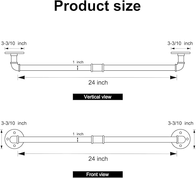 HouseAid 24 Inch Industrial Pipe Towel Bar, Farmhouse Iron Hand Towel Holder, Vintage Style Towel Rod for Bathroom, Wall Mounted, Matte Black (Hook Included)