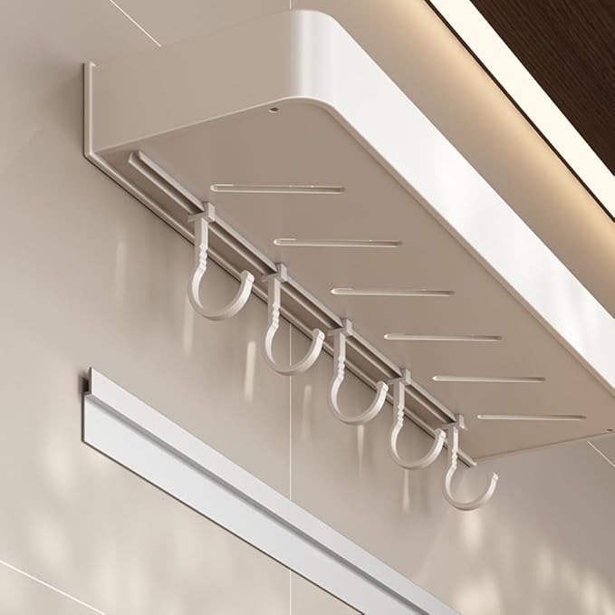 2-Tier Floating Shelf with Removable Hooks, Bathroom Shelves Wall Mounted (White)