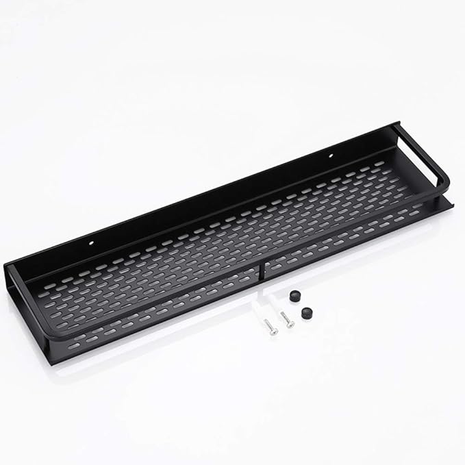 WFF Bathroom Shelf Black Aluminum Wall-Mounted Square Shampoo Cosmetic Shelves Kitchen Nets Storage Rack Organizer (Color : Black, Size : 50×12×4cm)
