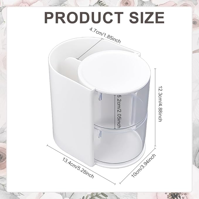 2-Layers Plastic Makeup Puff Storage Box Rotating Cosmetic Storage Organizer Clear Hair Accessories Organizer Hair Brushes Holder Jewelry Box for Necklace Earring Desktop Case White