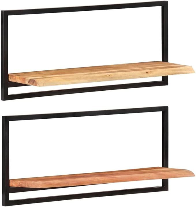 Wall Shelves 2 Pack 31.5x9.8x13.8 Inches Floating Shelves Solid Acacia Wood with Steel Frame for Living Room Bedroom Kitchen Display Decor