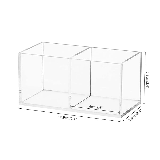 Acrylic Makeup Organizer and Storage, Makeup Brush Holder Organizer 2 Cube Sections, Clear Makeup Cosmetic Lipstick Bin Organizer for Drawer, 5.1'' ?? 2.6'' ?? 2.4''