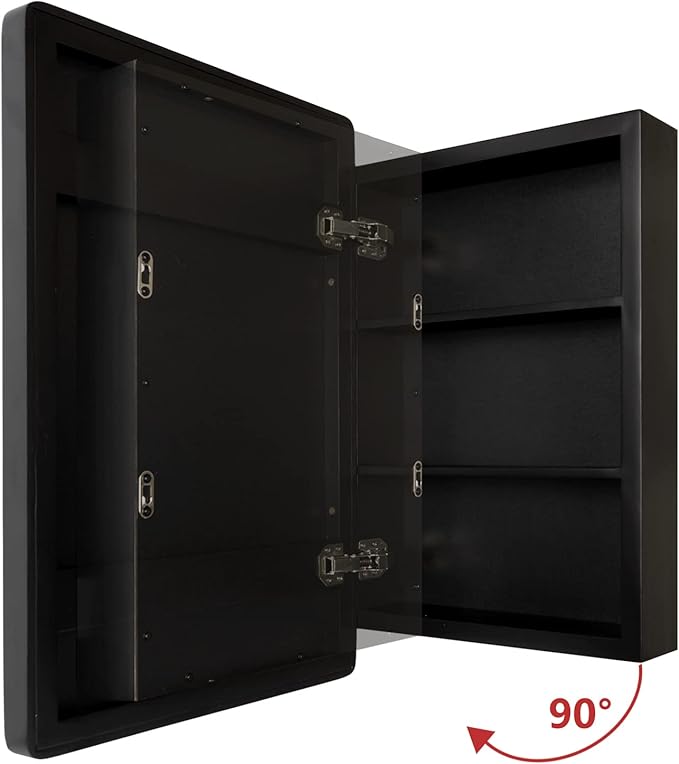 H & A Bathroom Medicine Cabinet with Mirror - Rustic Farmhouse Wall Mounted Storage Cabinet, Recessed or Surface Mount, Soft-Closing Door, Modern Farmhouse Bathroom Decor (Black, 16x24 Inch)