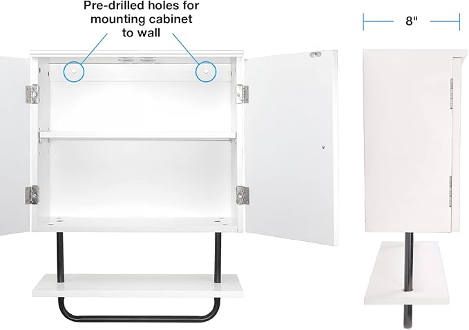 EXCELLO GLOBAL PRODUCTS 22" x 27.5” Barndoor Bathroom Wall Cabinet, Space Saver Storage Cabinet Kitchen Medicine Cabinet with Adjustable Shelf and Towel Bar, White