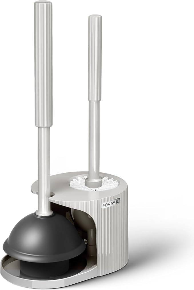 FORASTO 2 in 1 Toilet Plunger and Brush Set,Extended Handle Plunger,Toilet Bowl Brush Plunger Set,Bathroom Cleaning Tools,Cleaning Brush,Toilet Brush Plunger Combo,Light Grey???20.8inch???