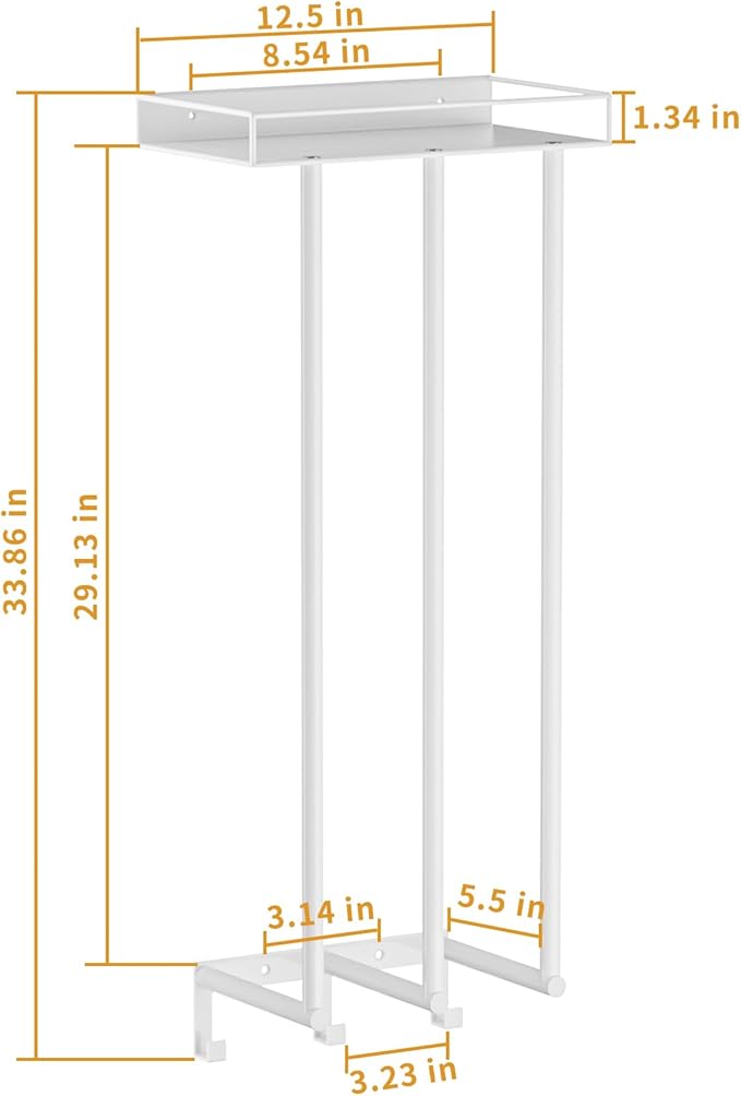 Ovicar Towel Racks for Bathroom - Wall Mounted Rolled Towels Storage with Metal Shelf & 3 Hooks,3 Bars Wall Towel Holder for Small Bathroom, Bath Towel Organizer White