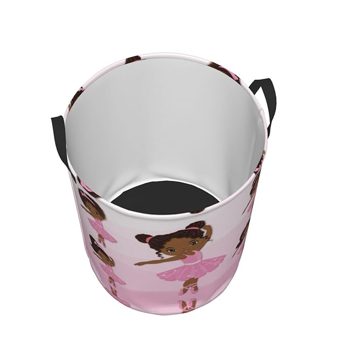 Cute African American Black Girl Round Laundry Hamper Storage Basket Toy Clothes Organizer Bin For Home Bathroom Bedroom Dorm Nursery, 62l