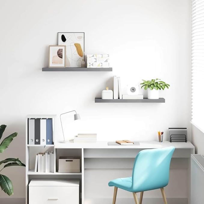 Set of 2 Floating Wall Shelves, Grey MDF Decorative Ledge Shelf for Living Room, Bedroom, Home Office, Sturdy Display Storage Solution, 31.5 Inch