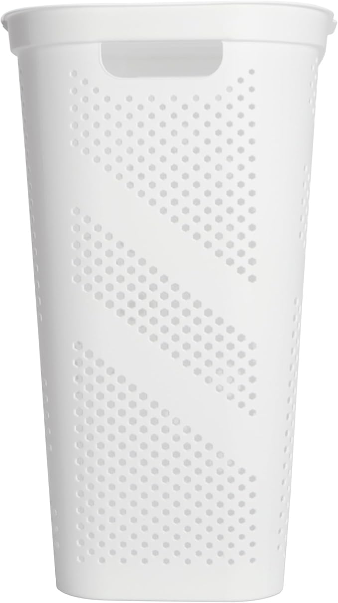 24" Plastic Hinged-Lid Rectangle Laundry Hamper, All Ages, White