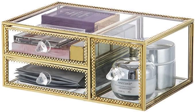 YUEHUA Makeup Organizer Glass Bathroom Countertop Vanity Cosmetic Organizer for Brushes Lipsticks Skincare