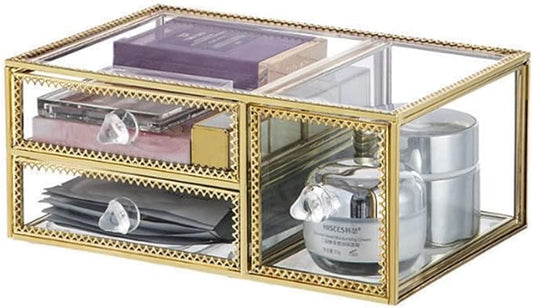 YUEHUA Makeup Organizer Glass Bathroom Countertop Vanity Cosmetic Organizer for Brushes Lipsticks Skincare